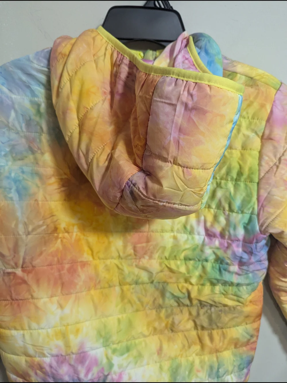 Alexa Rae Youth Puffer Jacket Sz 16 Large Tie Dye Pastel Rainbow Hooded K-386
